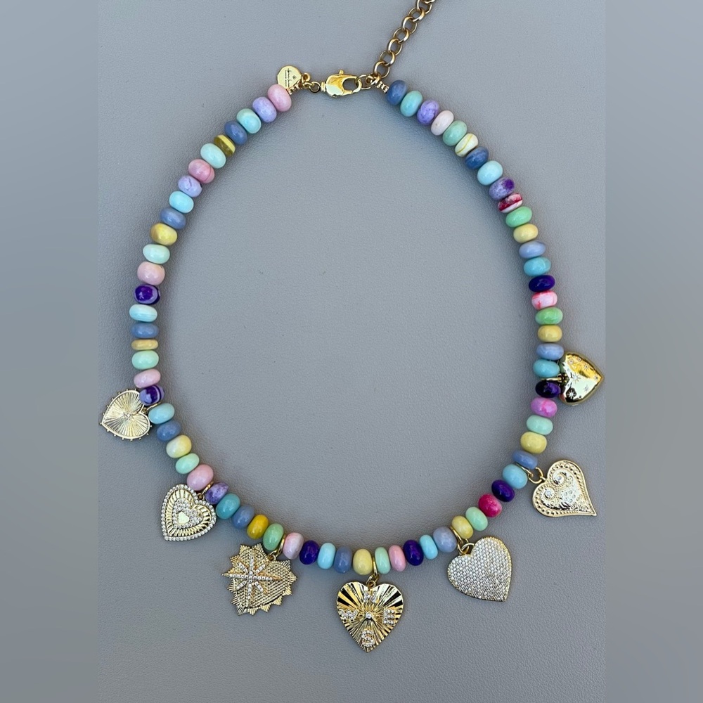 Gold Heart Charm Beaded Necklace OOAK